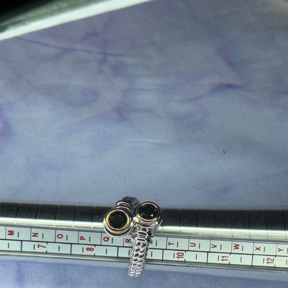 Silver-Tone Double Bezel Black Stone Wrap Ring - Picture 3 of 3